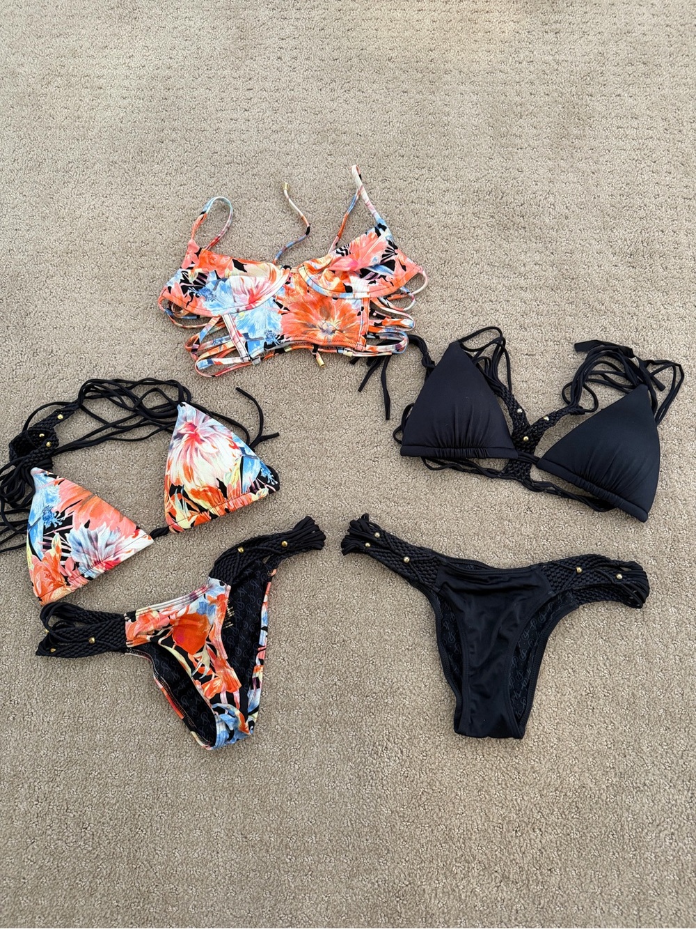Victoria’s  Secret floral & Black Strappy Bikini Set - Vibrant Orange Floral